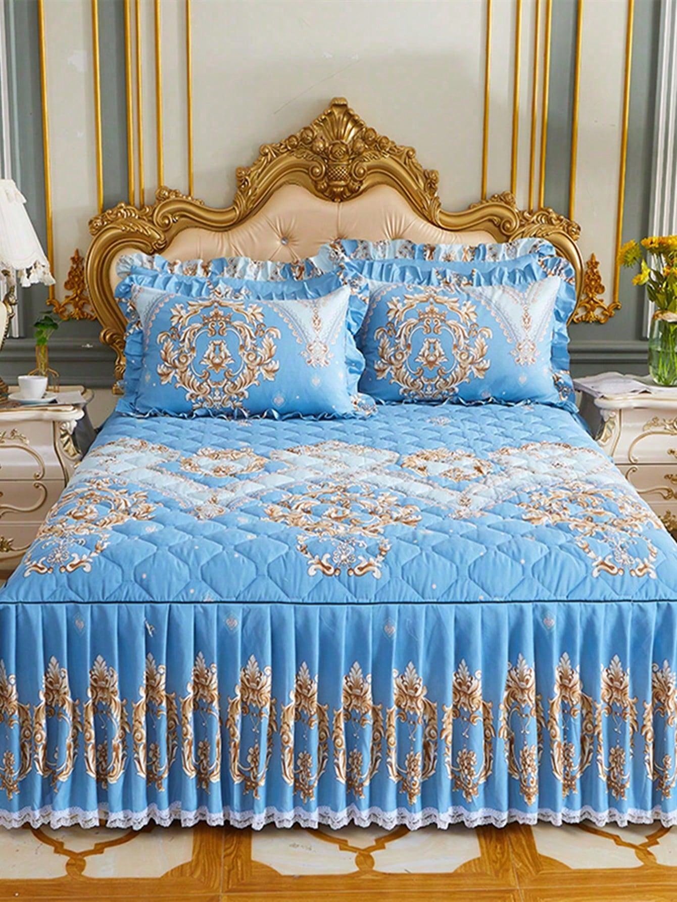 1pc Flower Pattern Bed Skirt, Modern Fabric Bed Skirt For Home for Sale