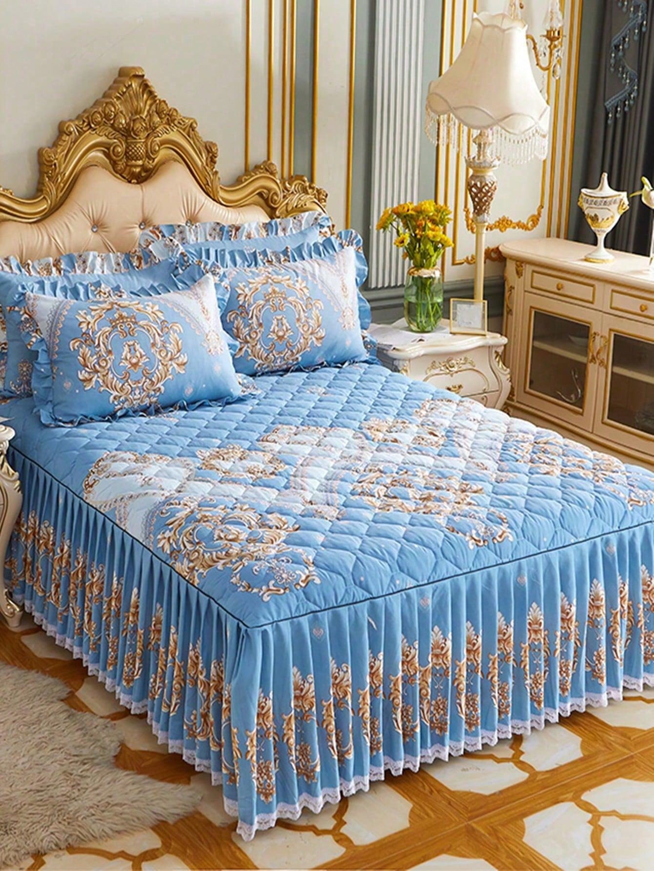 1pc Flower Pattern Bed Skirt, Modern Fabric Bed Skirt For Home for Sale