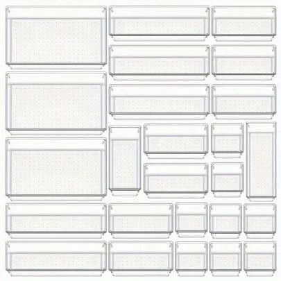THELIFE 9/25pcs Clear Plastic Drawer Organizer Set, 4 Sizes Multifunctional Bathroom And Vanity Drawer Organizer Trays For Effortless Makeup, Kitchen, And Office Storage Solutions, Perfect For Holiday Decor, Autumn Festivities, And Seasonal Room Enhancements, Ideal For Christmas, Thanksgiving, New Year, And Valentine's Day Celebrations, Elevate Your Home Organization And Style With Versatile Storage Boxes For Every Occasion