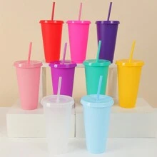 1 件/5 件/6 件可重复使用的 24 盎司玻璃杯，配有吸管和免费盖子，适合派对和外出饮用的冷咖啡杯，非常适合婚礼/生日派对/节日，可清洗和重复使用， - 淺藍色 - 查看 3