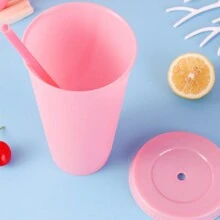 1 件/5 件/6 件可重复使用的 24 盎司玻璃杯，配有吸管和免费盖子，适合派对和外出饮用的冷咖啡杯，非常适合婚礼/生日派对/节日，可清洗和重复使用， - 淺藍色 - 查看 6