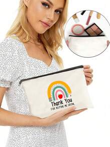 1pc Fun Spanish Themed Multifunctional Cosmetic Bag - Lightweight And Durable, Perfect For Travel, School, And Easy To Machine Wash - A Unique Gift For Teachers - Beige - View 2