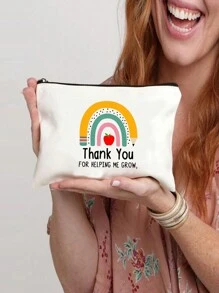 1pc Fun Spanish Themed Multifunctional Cosmetic Bag - Lightweight And Durable, Perfect For Travel, School, And Easy To Machine Wash - A Unique Gift For Teachers - Beige - View 1