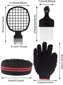 男女適用的頭髮卷筒海綿套裝,包含捲髮手套、金屬頭髮梳、頭髮扭結梳 - 黑色 - 查看 2