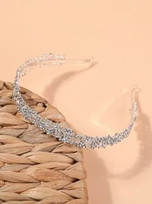 1pc Women'S Fashion Crown-Shaped Alloy Headwear With Rhinestone For Wedding, Birthday, And Other Formal Events - Silver - View 1