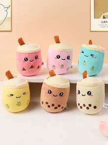 1入情人節波霸奶茶杯泰迪熊毛絨鑰匙扣掛件，啡色/粉紅色，家居臥室裝飾小禮物，適用於衣物和袋子配飾，婚禮和派對小禮品，新年和假日派對小禮品，尺寸4.72*2.76 英寸 - 彩色 - 查看 1