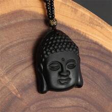 SeuSuk 1件佛陀乔达摩头像吊坠串珠项链，男女皆宜的宗教饰品礼品 - 黑色 - 查看 5