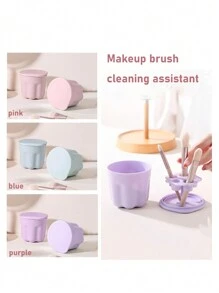 1入組化妝刷清潔乾燥工具,帶有矽膠墊的多功能清潔器,不損壞刷子,包含刷子乾燥座 - 紫色 - 查看 1
