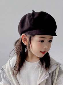 1pc Newsboy Cap Autumn Wool Motorcycle Beret Stylish Winter Warm Bread Maker Girl Hat - Black - View 3