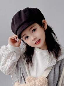 1pc Newsboy Cap Autumn Wool Motorcycle Beret Stylish Winter Warm Bread Maker Girl Hat - Black - View 1