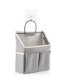 1pc Fabric Wall Hanging Storage Bag, Dorm Room Organizer Pouch, Door Hanging Hook Wall Storage Pocket - Grey - View 1