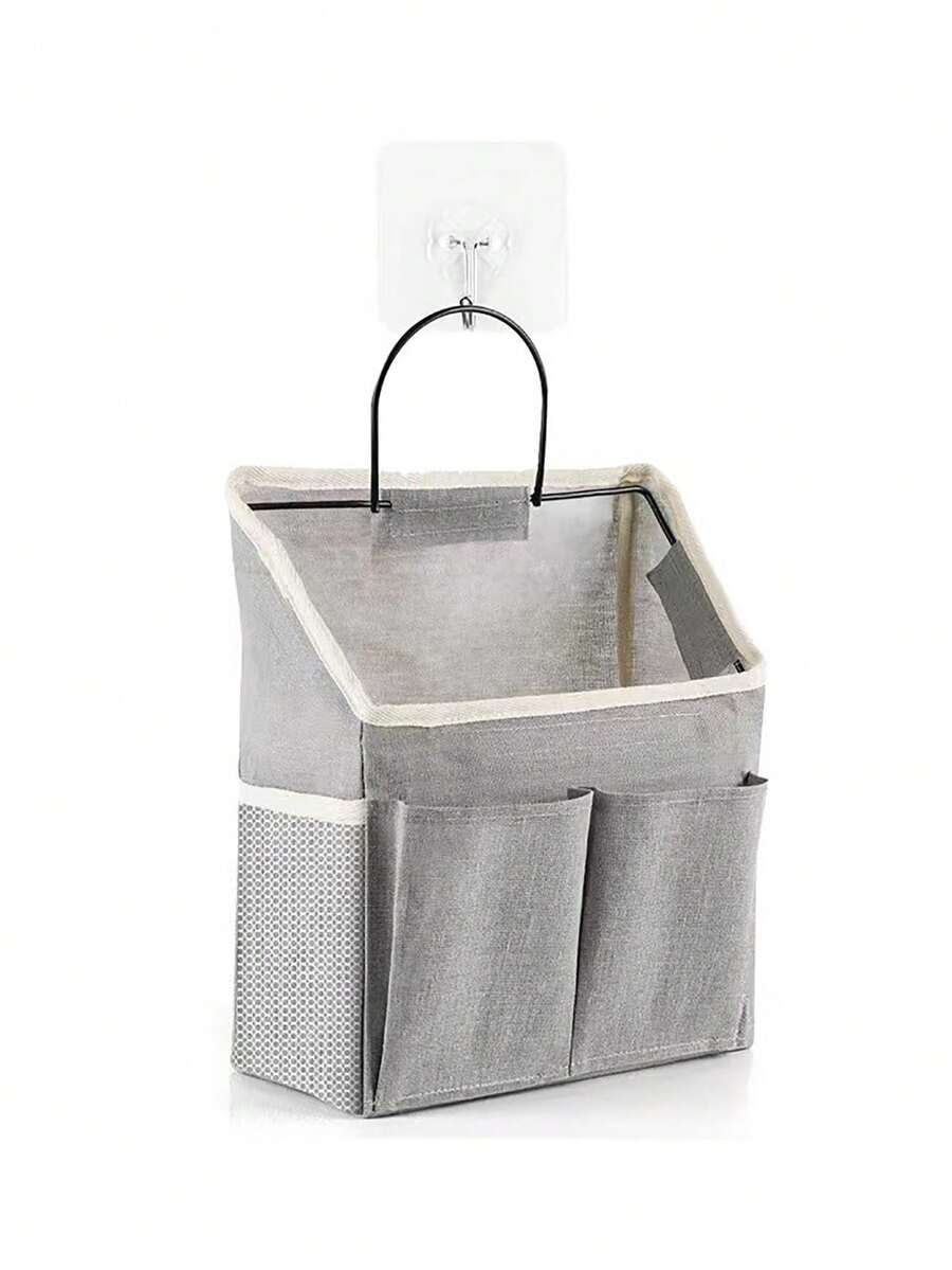 1pc Fabric Wall Hanging Storage Bag, Dorm Room Organizer Pouch, Door Hanging Hook Wall Storage Pocket - Grey - View 1