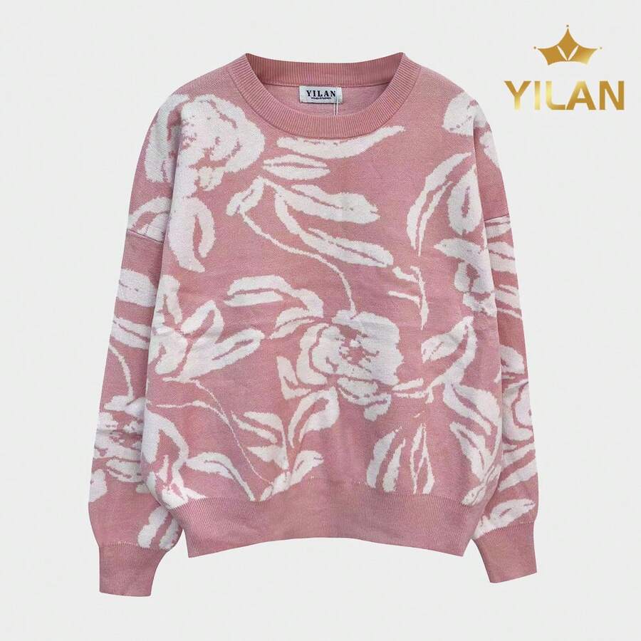 YILAN Jersey De Cuello Redondo Suave Sweaters Para Mujer - Rosa Pálido - Ver 1