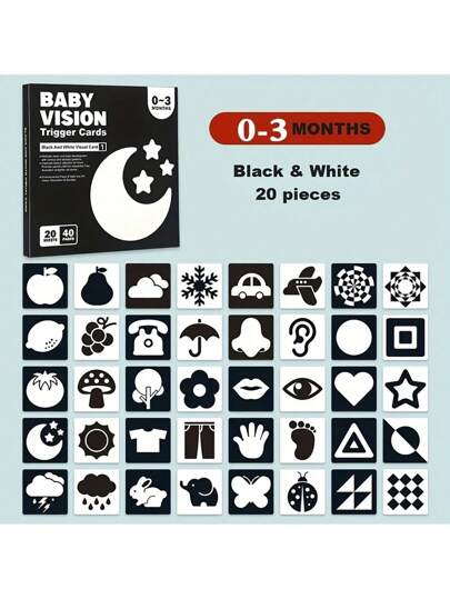 Black And White Cards For Infant Visual Stimulation, Early Education Training Cards For Newborn Baby