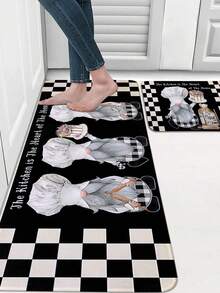 1pc Lovely Chef Elf Printed Kitchen Mat, Crystal Velvet Soft Non-Slip Water-Absorbing Mat For Living Room Home Use - Multicolor - View 3