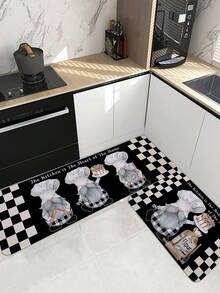 1pc Lovely Chef Elf Printed Kitchen Mat, Crystal Velvet Soft Non-Slip Water-Absorbing Mat For Living Room Home Use - Multicolor - View 5