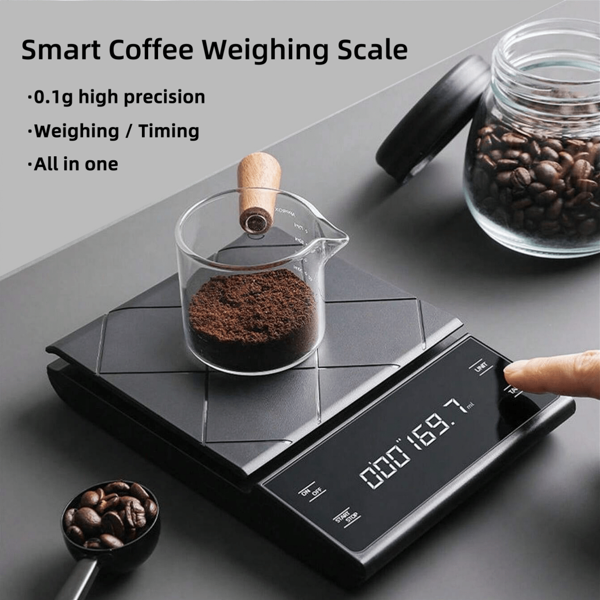 1 pièce Balance électronique manuelle à minuterie pour café à la maison avec précision de 0,1 g pour la pesée de cuisine, la cuisson d'aliments, écran tactile de haute précision, balance portative multifonction pour peser les ingrédients de gâteaux, amélioration de qualité italienne