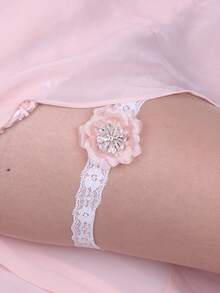 1pc Bridal Lace Garter Rhinestone Flower Garter Sexy Thigh Ring Bridal Accessories - Pink - View 2