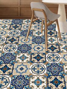 1 Set / 10 Piezas Losetas Autoadhesivas De Decoración De Suelo Pvc Removible Y Adhesivo De Pared Cuadrado Impermeable Con Patrón Floral De Estilo Europeo, Adecuado Para La Decoración Del Hogar - Multicolor - Ver 1