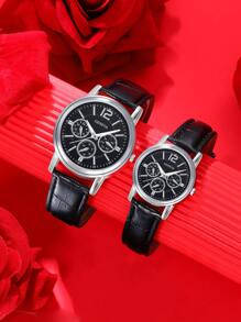 情侣手表，时尚休闲石英表，情人节或感恩节的理想礼物，男女皆宜日常佩戴，生日、派对、节日聚会的完美之选，也是送给自己或朋友的绝佳礼物（不含包装） - 黑色 - 查看 3