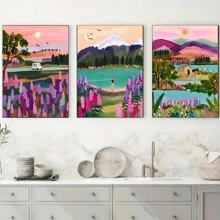 3片組家居裝飾畫海報,無框,現代布油畫壁畫,適用於客廳和臥室裝飾,包括薰衣草,風景,雪山,假期風光,梵高風格油畫 - 彩色 - 查看 8