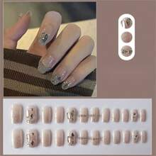 短款可拆卸指甲鏈設計,鑲有水鑽指甲藝術裝飾配件,適用於人工指甲和指甲貼紙,瞬間美甲增強 - 粉色 - 查看 3