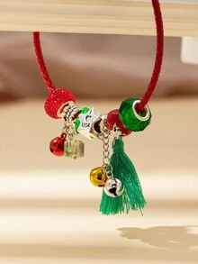 1個附皮革流蘇五角星和鈴鐺裝飾的可調節女士手鐲,非常適合節日,是家人和朋友的禮物 - 流蘇 - 查看 5