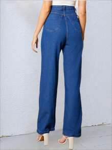 Women Jeans - 深色水洗藍 - 查看 3