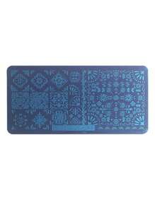 1入組6*12cm指甲藝術印花鋼板不銹鋼轉印模板對稱圖案平面圖案指甲藝術DIY轉印模板工具Finger Angel-V25 - 藍色 - 查看 2