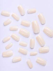 24入組亮面中型正方形純色全覆蓋假指甲套組,附帶膠帶、指甲銼和卸甲棒,增強您的時尚感 - 芥末黃 - 查看 3