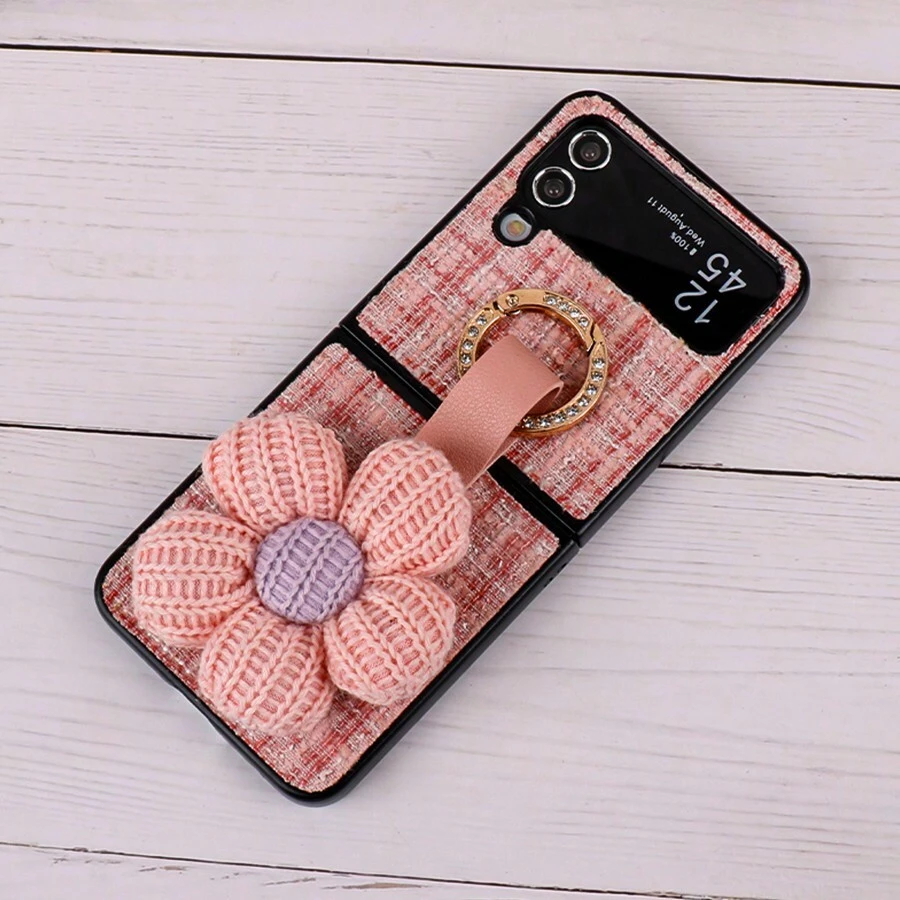 1 Ốp lưng điện thoại thiết kế hoa hướng dương có giá đỡ hình vòng lấp lánh tương thích với Galaxy Z Flip3 5g, Galaxy Z Flip4 5g, Galaxy Z Flip5 5g - Hồng - Xem 1