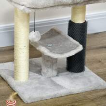 PawHut Small Cat Tree for Indoor Cats, Cat Scratching Post with Bed, Self Groomer, Toy - Grey - Gris - Voir 8