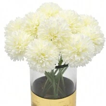 10入組人工仿真假花植物絲菊石球绣球绣球绣球,適用於婚禮花束裝飾,居家廚房花園派對桌面花藝中心diy - 白色 - 查看 1