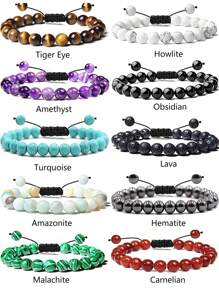 1 PC 8mm Semi-Precious Gemstone Bracelet Set Healing Crystal Stone Bracelets For Men Women Round Beaded Adjustable Macrame Bracelets