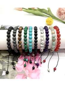 1 PC 8mm Semi-Precious Gemstone Bracelet Set Healing Crystal Stone Bracelets For Men Women Round Beaded Adjustable Macrame Bracelets