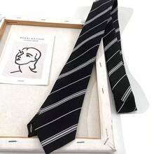 1 條男款黑白條紋聚酯手繫領帶適合正式襯衫和禮品 - 黑與白 - 查看 4