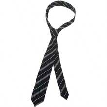 1 條男款黑白條紋聚酯手繫領帶適合正式襯衫和禮品 - 黑與白 - 查看 3