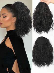 16 Inch Afro Kinky Curly Synthetic Hair Ponytail Extension For Daily Wear, Black Color, Suitable For African Women