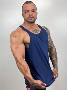 Men Tank Tops - Navy Blue - View 2