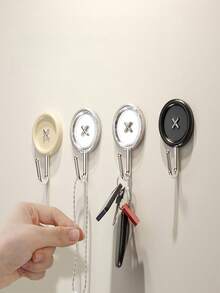 4pcs No Drilling Bathroom Hooks, Towel & Key Hook, Wall Hangers - Black and White - View 1