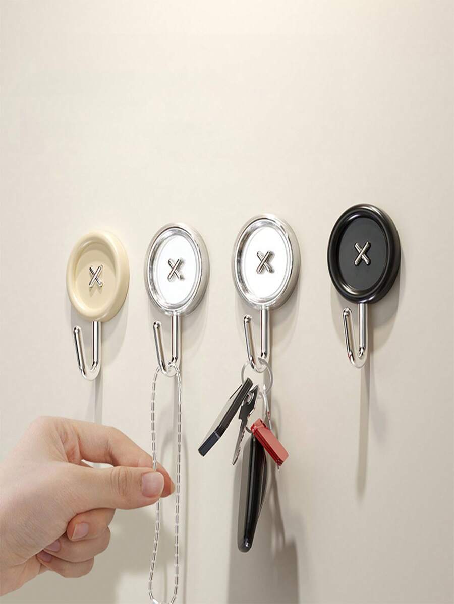 4pcs No Drilling Bathroom Hooks, Towel & Key Hook, Wall Hangers - Black and White - View 1