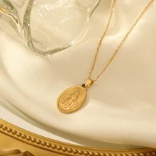 1入組簡約且時尚的18k鍍金不鏽鋼吊墜項鍊,男女均適合佩戴作為禮物贈送 - 聖母 - 查看 6