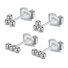 4入組g23鈦制小球耳環,低過敏穿孔耳針式耳環,簡約風格,精緻的植入級珠寶,適用於耳朵敏感的男性和女性 - 銀色 - 查看 13