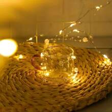 1 pieza Luz de alambre de cobre LED, luces de cadena de perlas con caja de batería, decoración para Navidad, bodas o habitaciones, luces de cadena con forma de perla