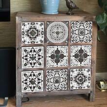 24pcs Retro Black/White/Grey Flower Tile Stickers For Kitchen & Oil-Proof Wall Decals For Home Decor, Wall Tile Improvement, 15x15cm - Black and White - View 2