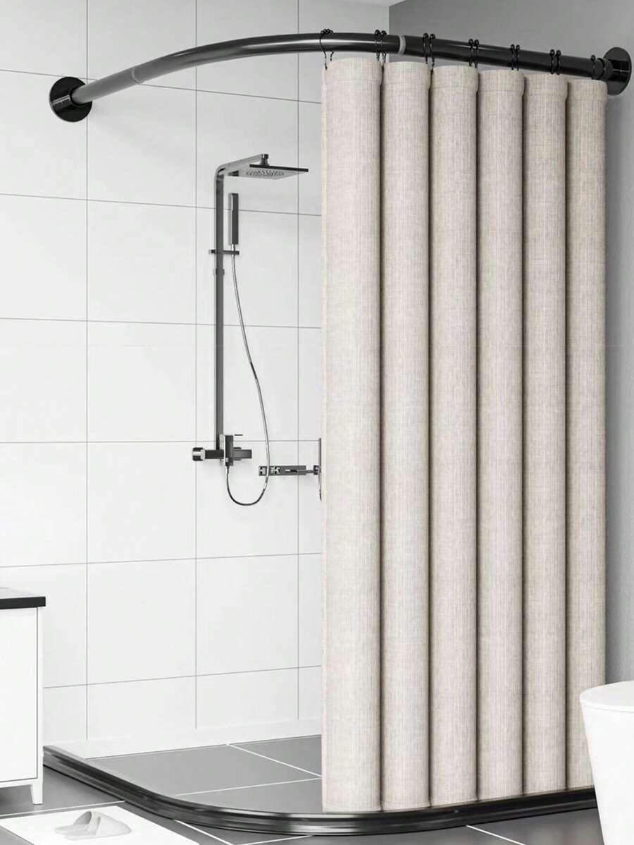 1pc Retractable Stainless Steel LShaped Bathtub Shower Curtain Rod, No