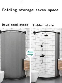 1pc Retractable Stainless Steel L-Shaped Bathtub Shower Curtain Rod, No Drill Installation, Suitable For Bathroom, Clothing Store, Private Space (Curtain Not Included), Black Home Bathroom Decor Fall Decor Bathroom Accessories Back To School