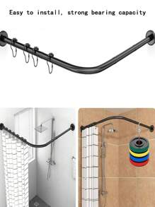 1pc Retractable Stainless Steel L-Shaped Bathtub Shower Curtain Rod, No Drill Installation, Suitable For Bathroom, Clothing Store, Private Space (Curtain Not Included), Black Home Bathroom Decor Fall Decor Bathroom Accessories Back To School