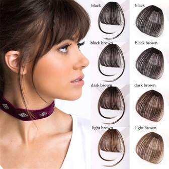 合成纖維氣瀏海熱阻抗髮片,自然短黑棕色劉海髮夾適用於插片
