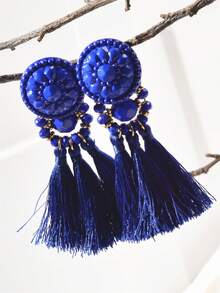 1對時尚亞克力花朵和掛飾耳環,適合日常穿著和假期禮物 - 寶藍色 - 查看 6